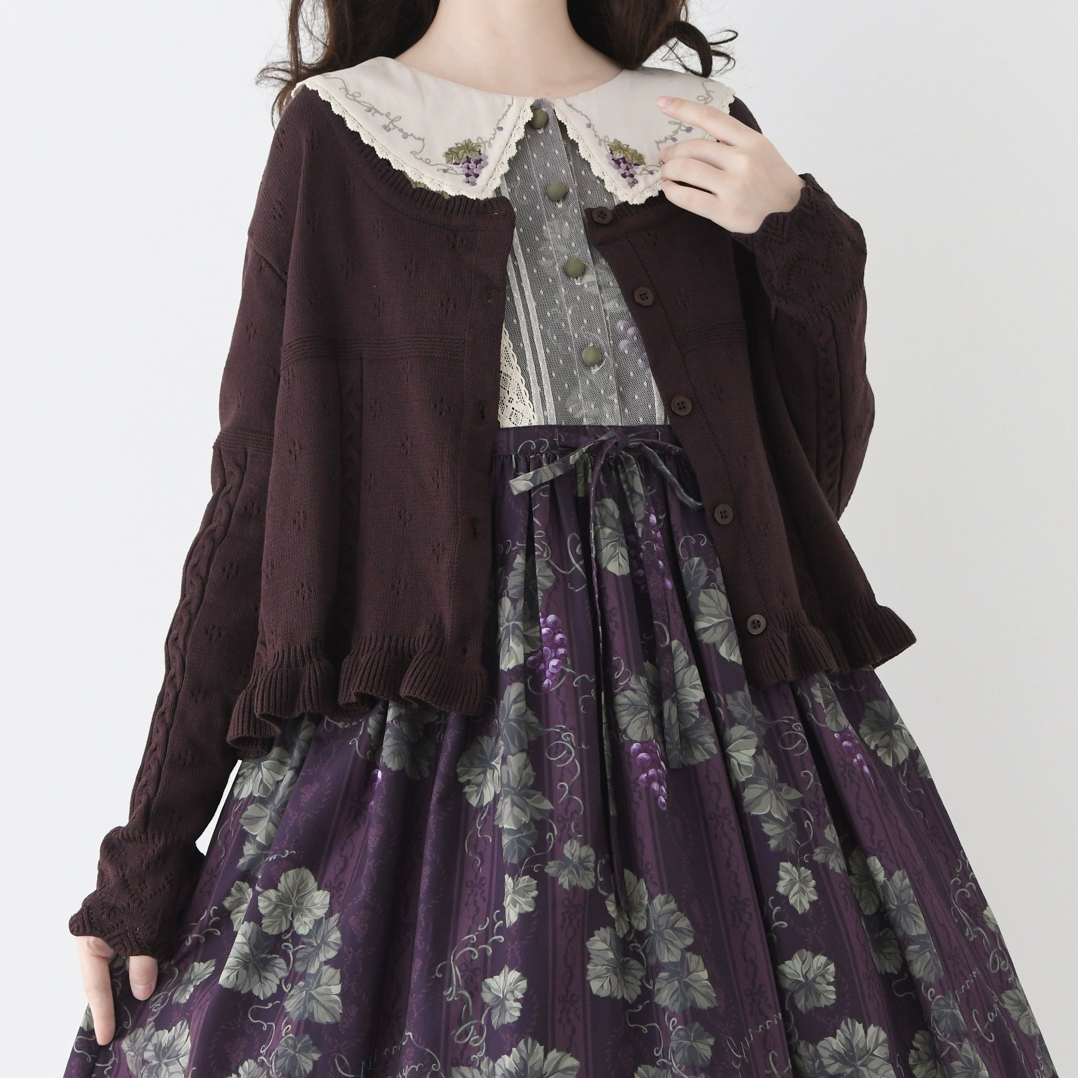 MIST - Kawaii Lolita Sweater Cardigan, Ruffled Lace Hem 43896:789153