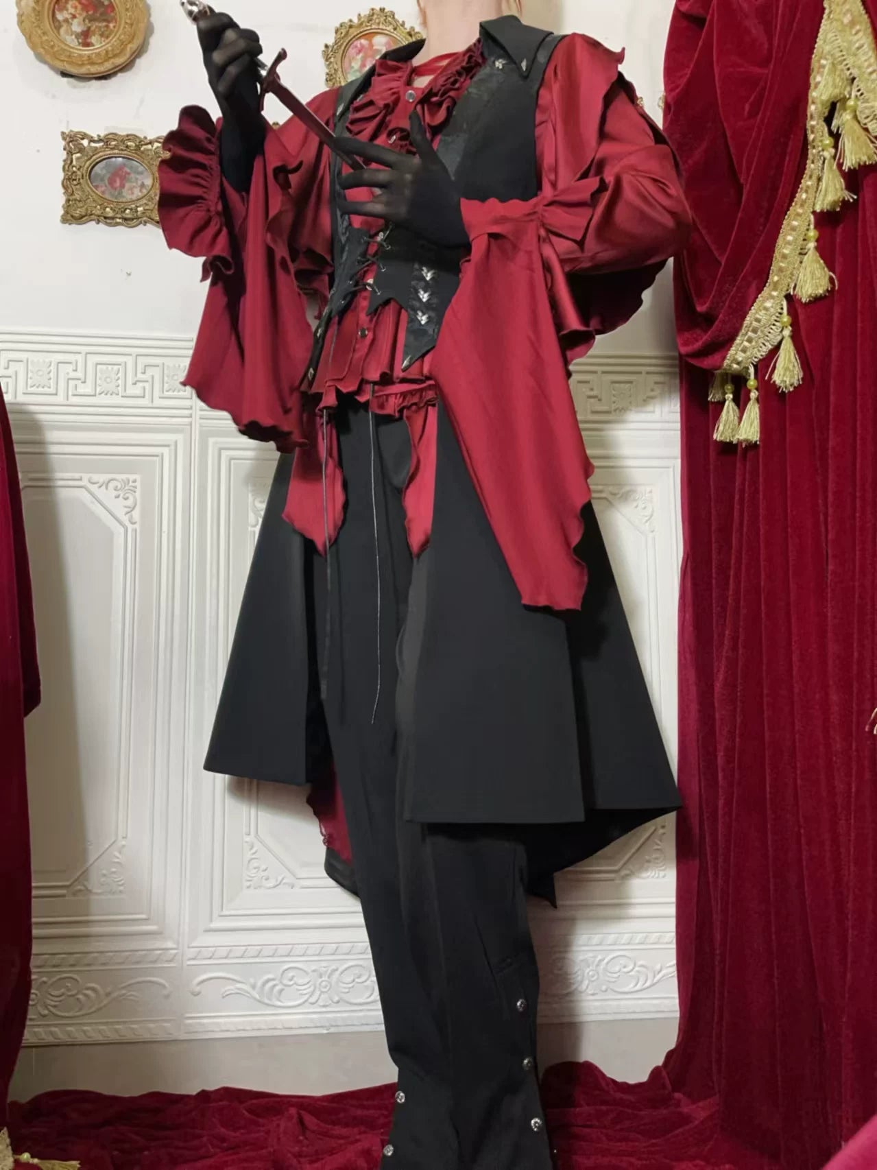 Abyssal Echo - Mermaid Inspired Ouji Lolita Shirt & Side Zipper SK Dress 44434:809284