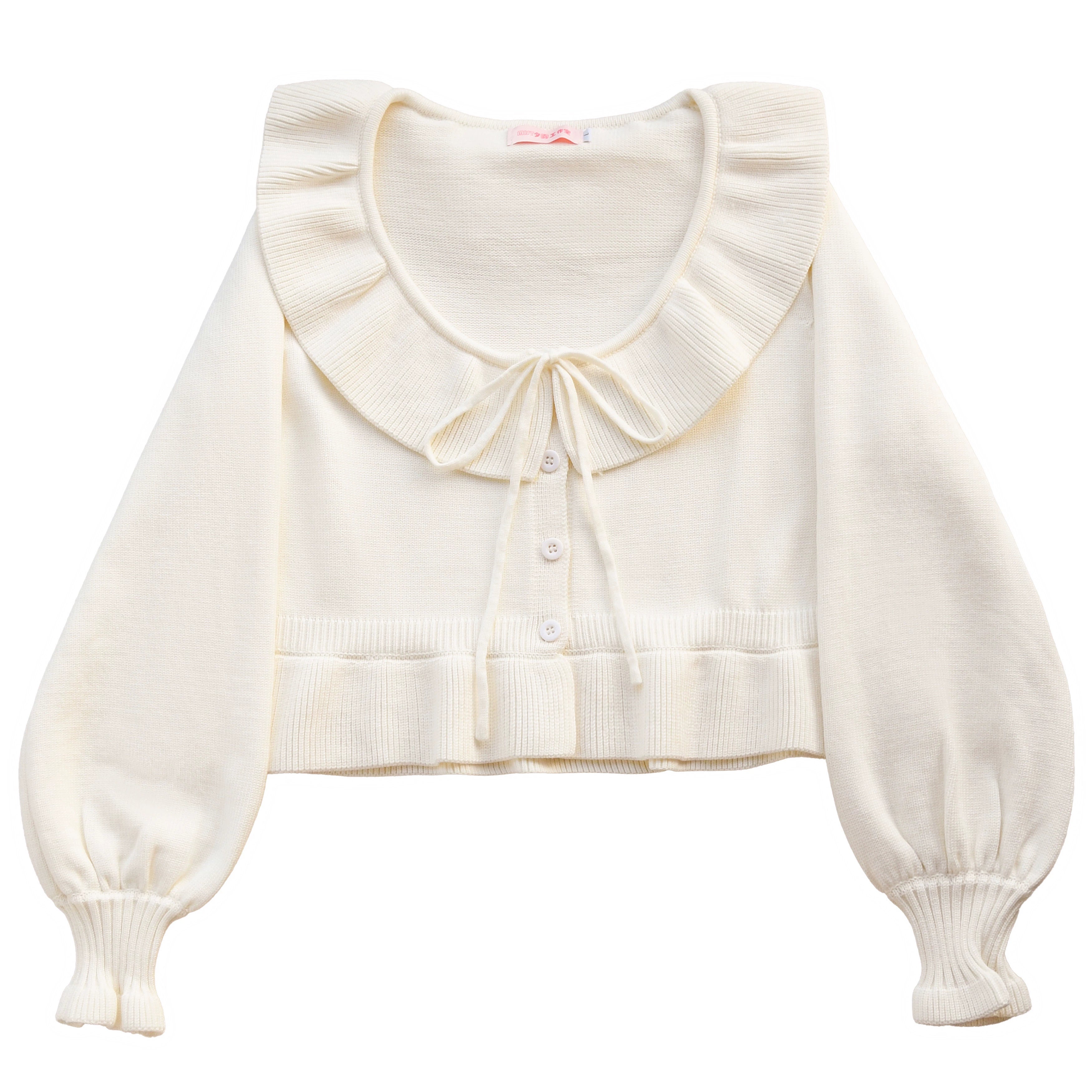 MIST - Lustre White - Kawaii Lolita Sweater Cardigan, Lantern Sleeves (Ivory / L M S) 44187:797922