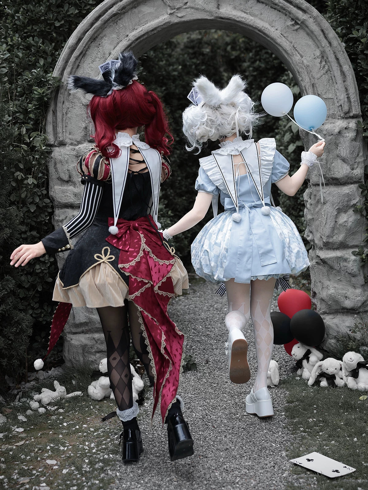 For Alice - Doll-like Lolita Jacquard OP Dress Set, Elastic Bubble Hem 45690:859667
