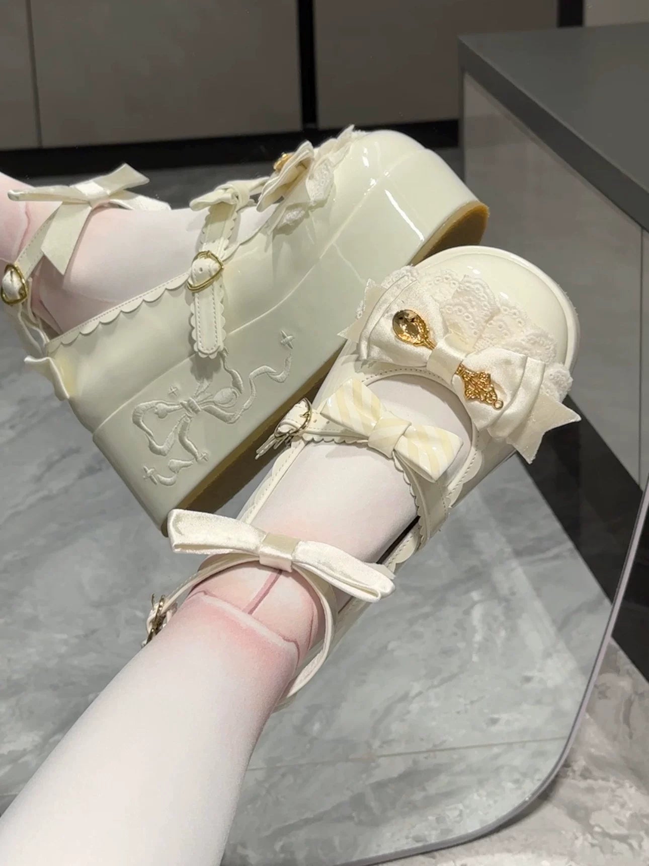 Mousse Rolls - Platform Sweet Lolita Shoes, Detachable Golden Spoon