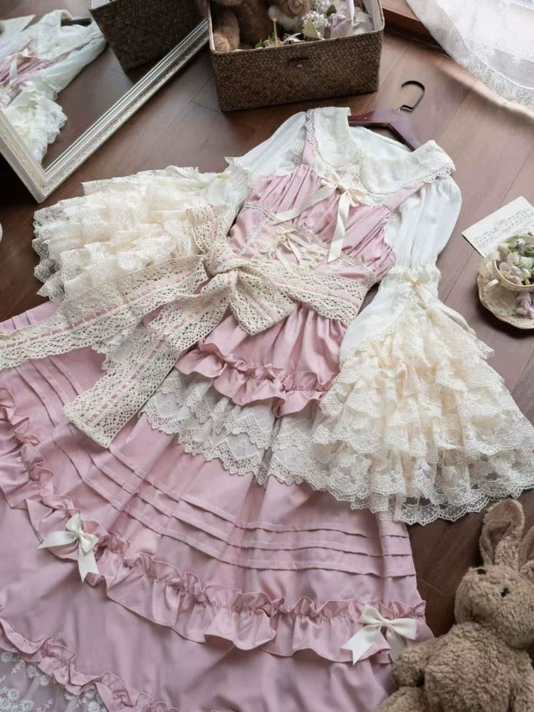 Qianmu - Granulated Sugar - Doll-like Sweet Lolita Lace Blouse, Hime Sleeve 44108:796433