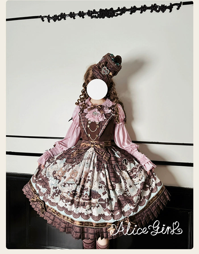 Alice Girl - Bear Chocolate Bar - Kawaii Lolita JSK & Salopette Dress 43851:787047