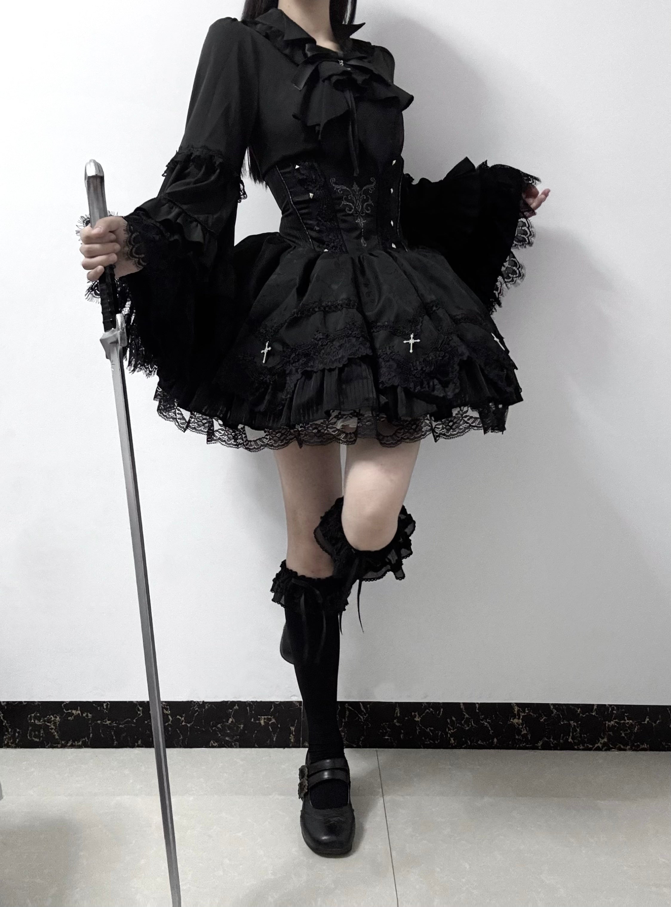 Gothic Lolita Hime Sleeve Blouse with Small Lapel 45885:866342