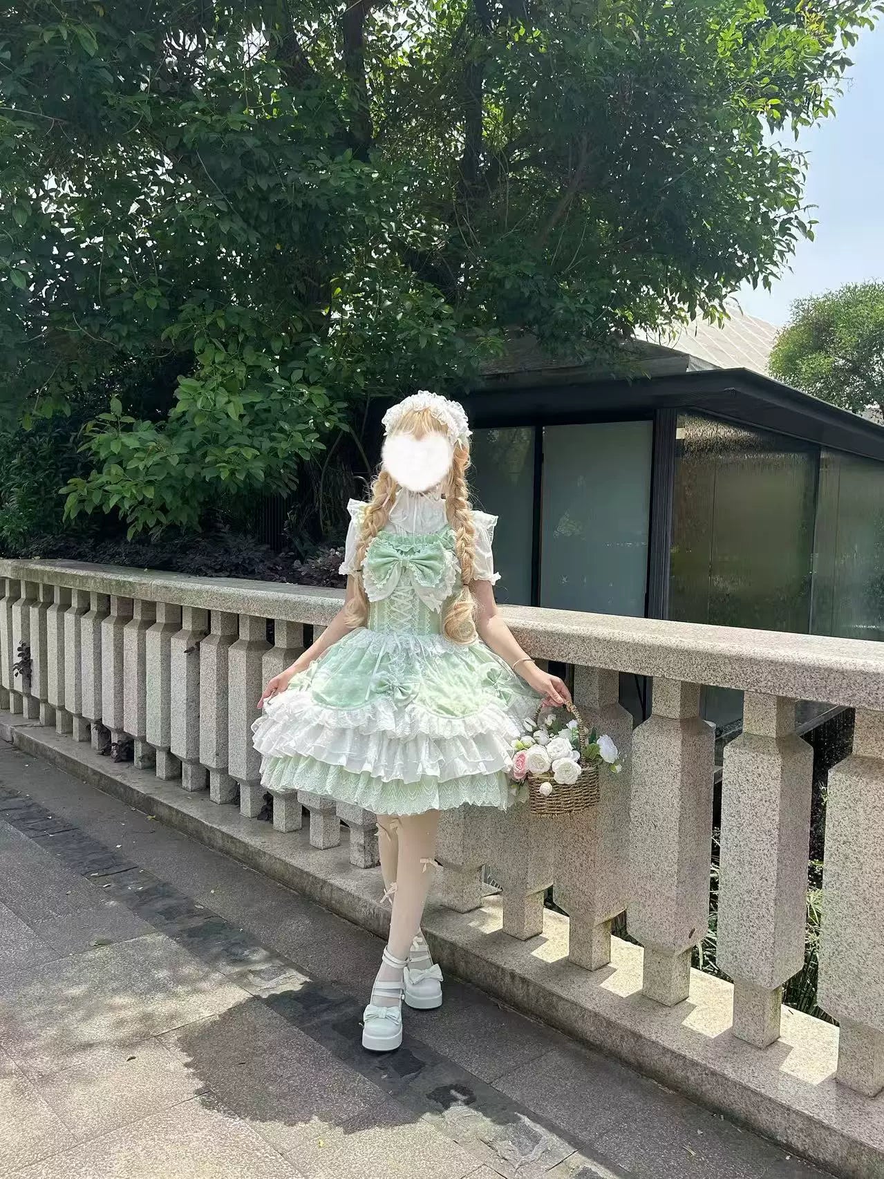 Shaoyun Weiwei - Plus Size Sweet Lolita Corset JSK Dress Set with Bows 45517:851263