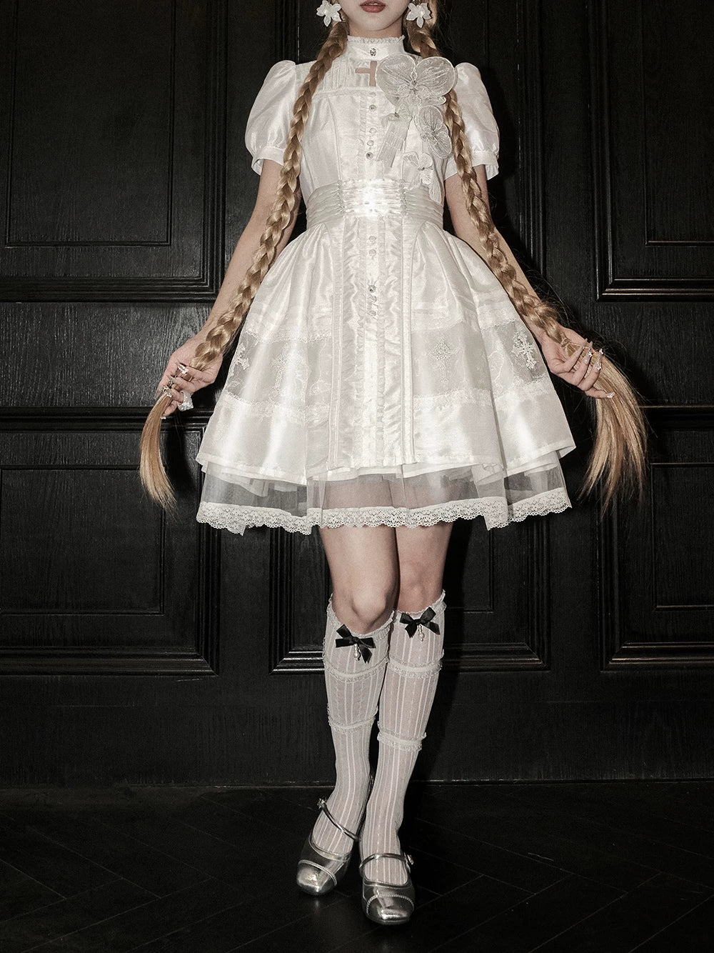 Ghost Orchid - Gothic Lolita OP Dress, Embroidered Cross 45137:835466