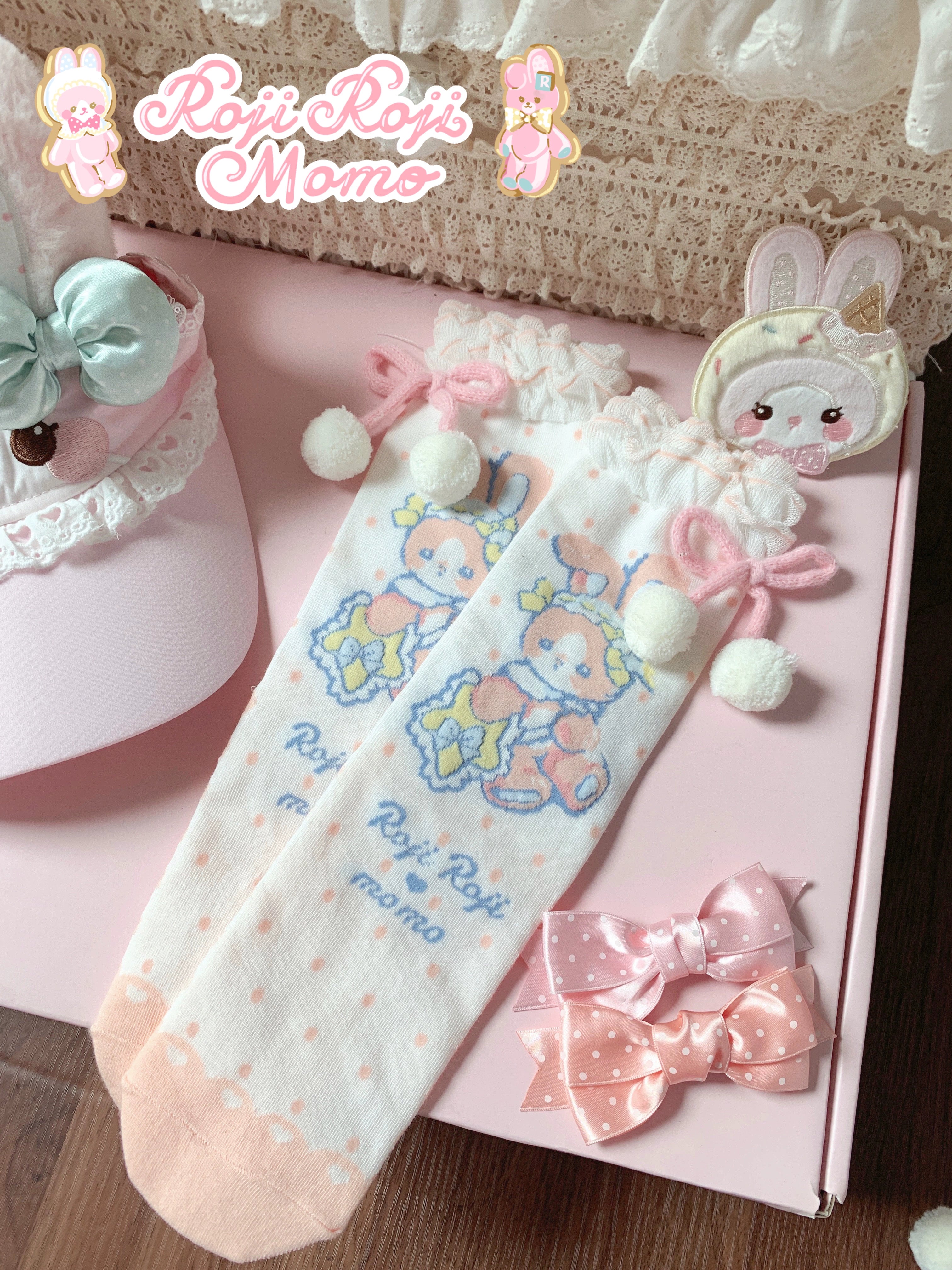 Roji Roji - Kawaii Lolita Mid-Calf Socks, Rabbit Print 44017:792662