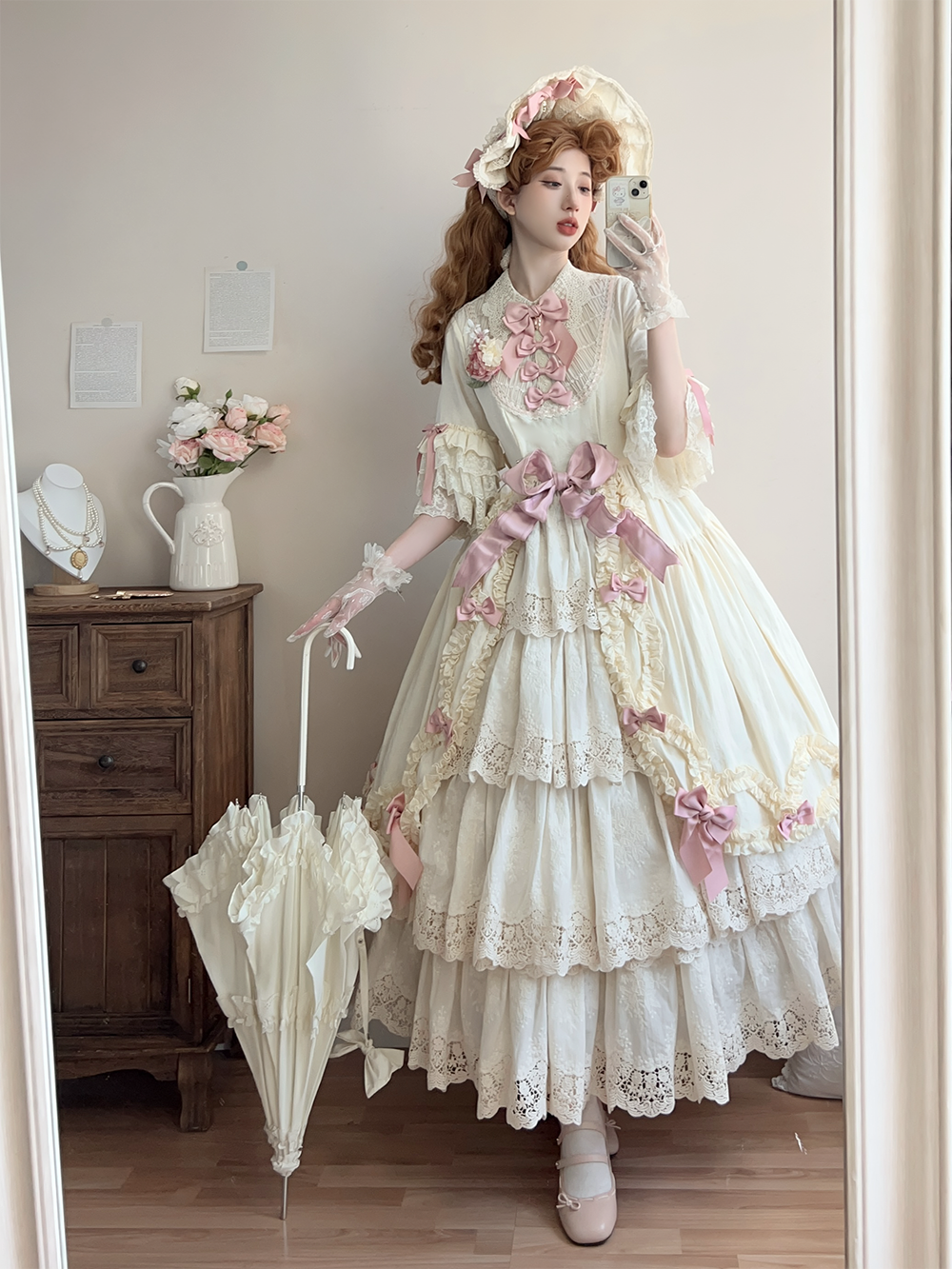 Miss Point~Lilyka Garden~Classic Lolita OP Dress Set Elegant Floral Wall Princess Sleeve 38832:606268
