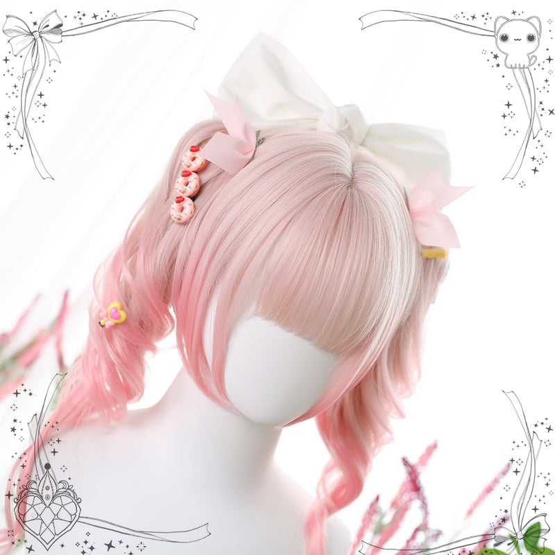 Dalao Home - Sweet Lolita Gradient Peach Pink Long Curly Wig peach pink