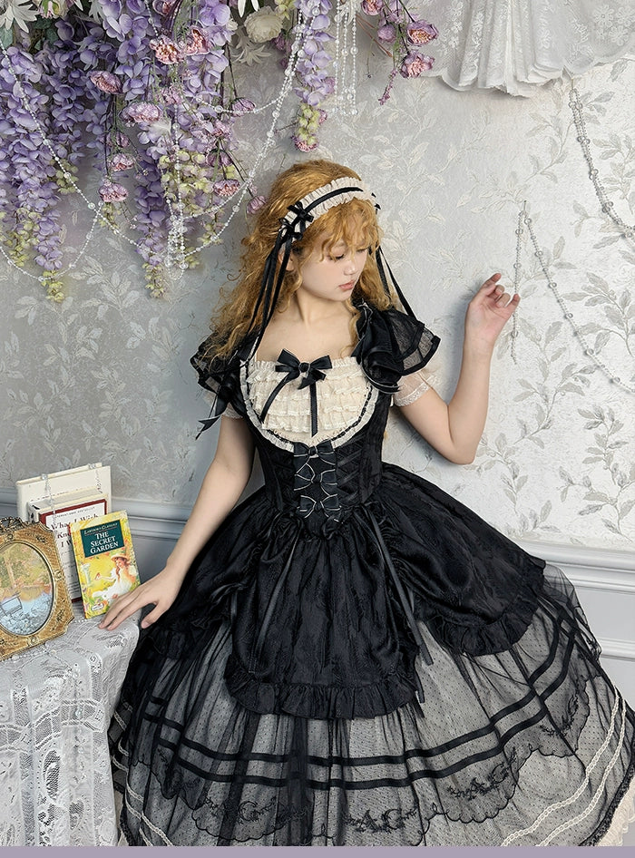 Alice Girl - Yesterday Morning Mist - Classic Lolita OP Bust-supporting Tiered Ruffles Lolita Dress