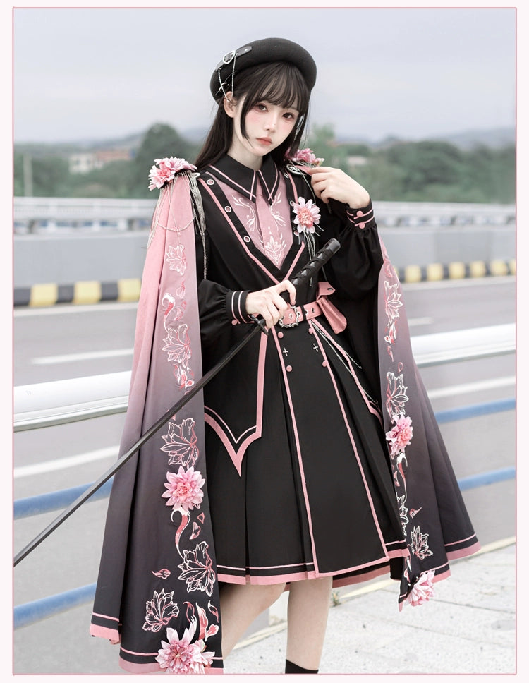 (BFM)Chunlv Lolita~Dark Pink Military Lolita OP Dress Lolita Cloak 29666:354760