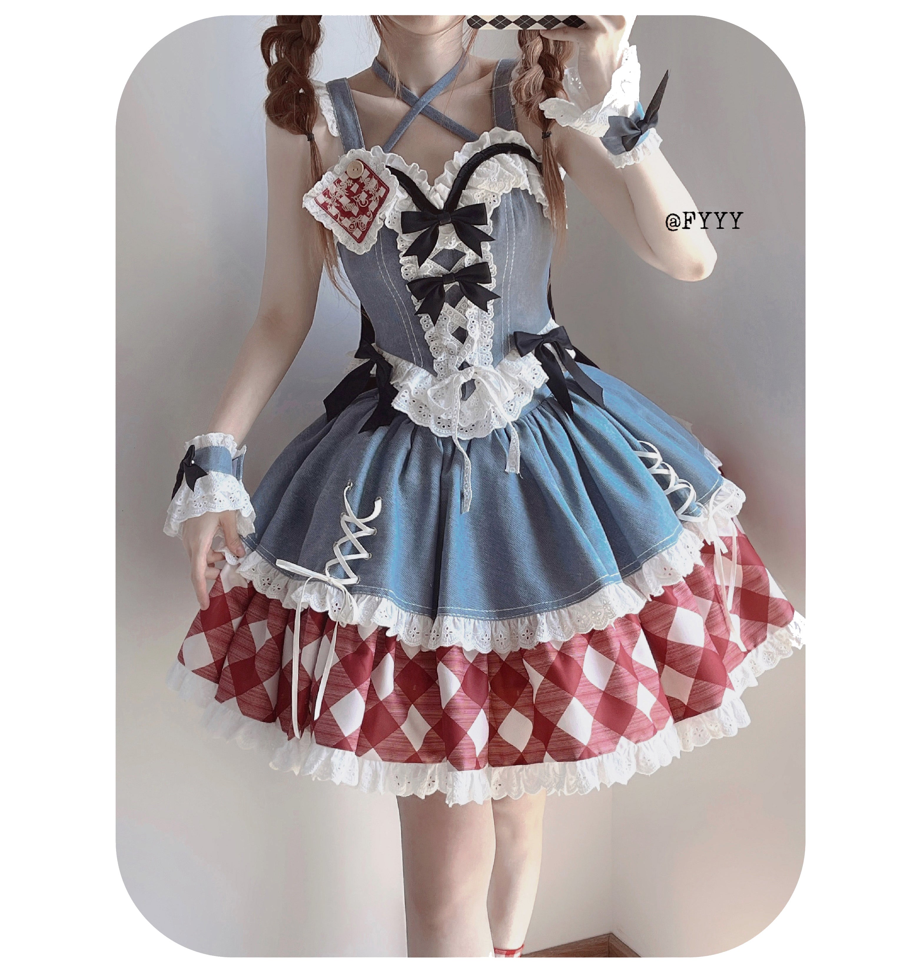 Kuma~Sweet Cowboy~Sweet Lolita Pastel Colors Denim Skirt Set 21260:300370