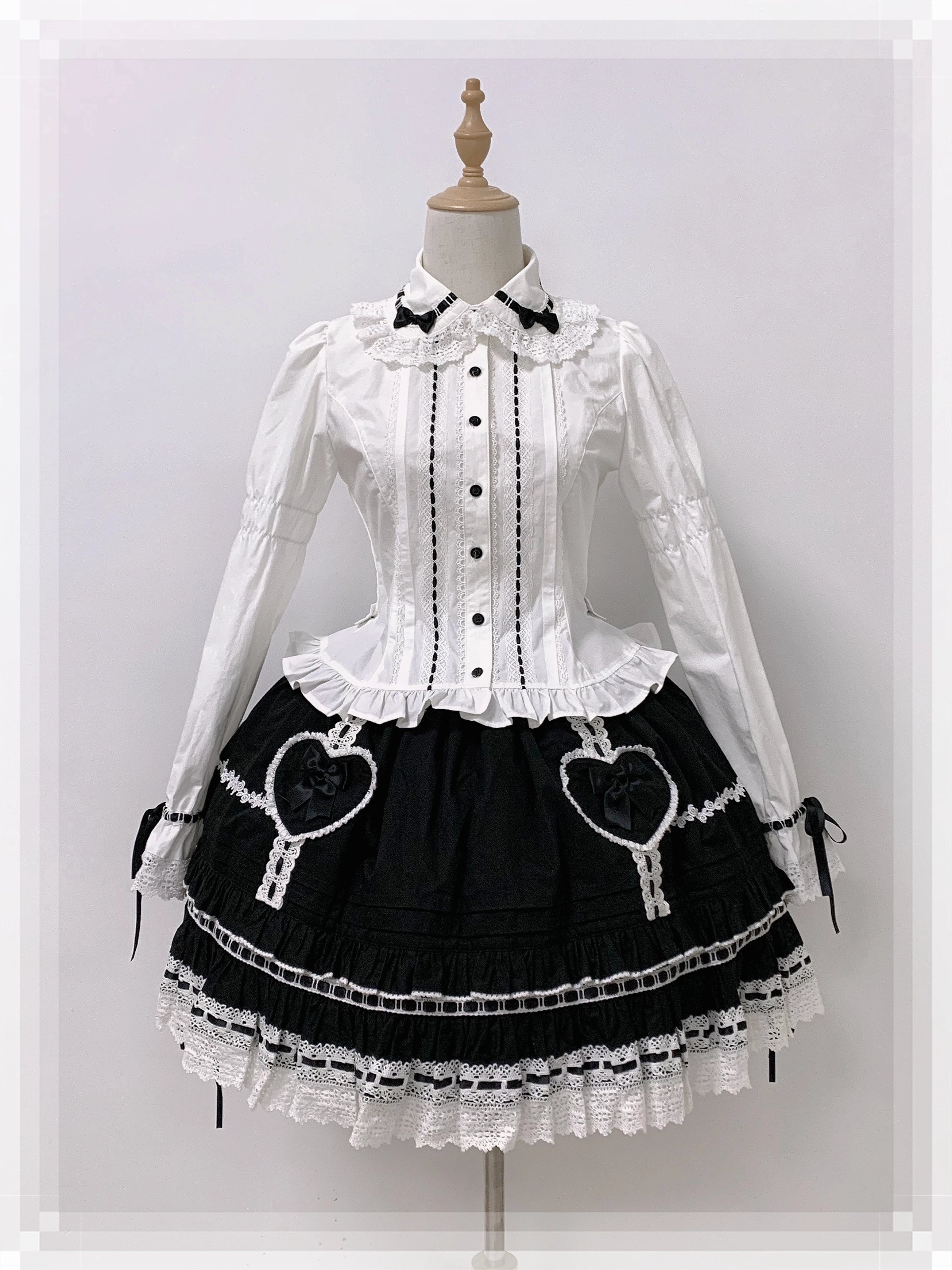 Bunny's Wish - Old School Lolita Coat, Flounce Hem Skirt Black Skirt XS