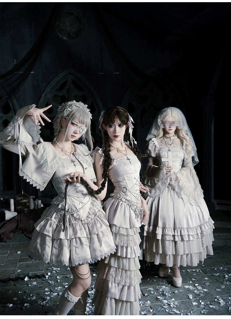 With PUJI - Letter and Poetry · Humanoid Robot - Silver Gothic Lolita Mermaid Skirt Set 43861:787620