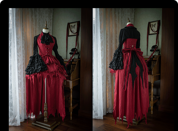 Dark Night - Gothic Lolita Hime Sleeve Blouse, Detachable Jabot
