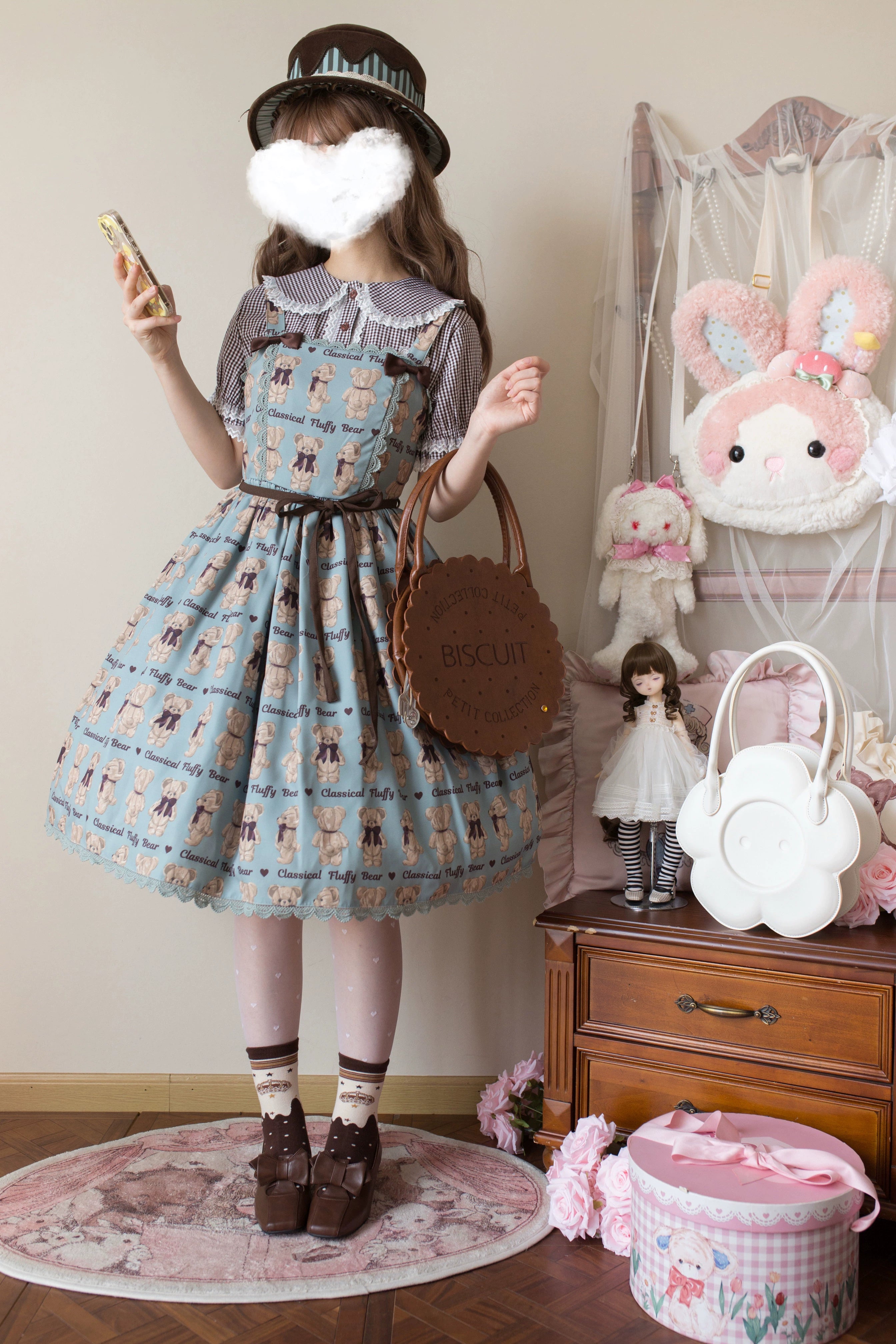 Kawaii Lolita Plaid Blouse With Cat Ear Peter Pan Collar