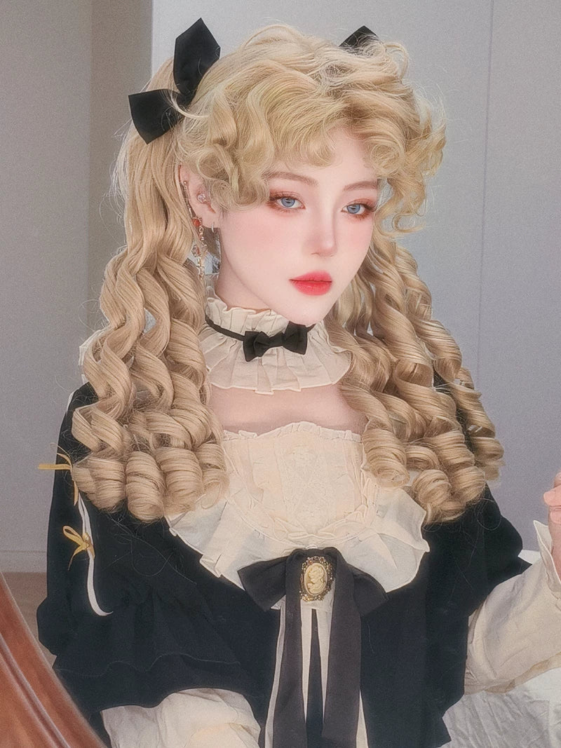 Retro Lolita Roman Roll Wig, Detachable Ponytails