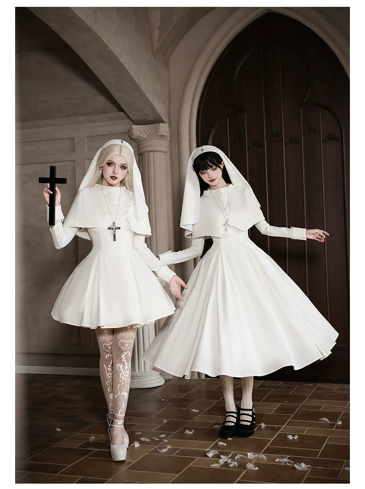 Nihil - Gothic Nun Lolita OP Dress, Irregular Hem Cape