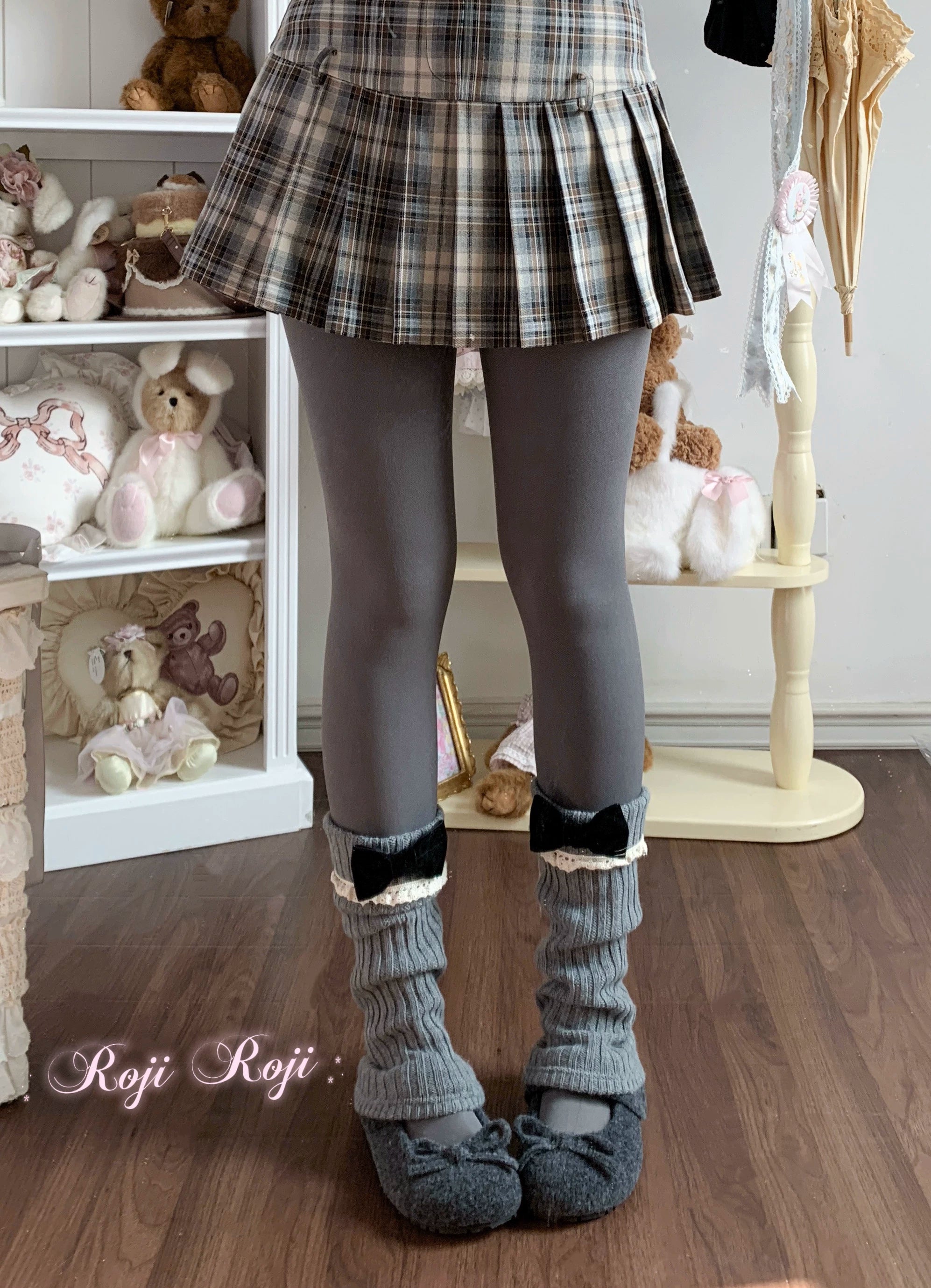 Daily Lolita Winter Fleece Lining Pantyhose Light Gray (with thin fleece) Footed Pantyhose