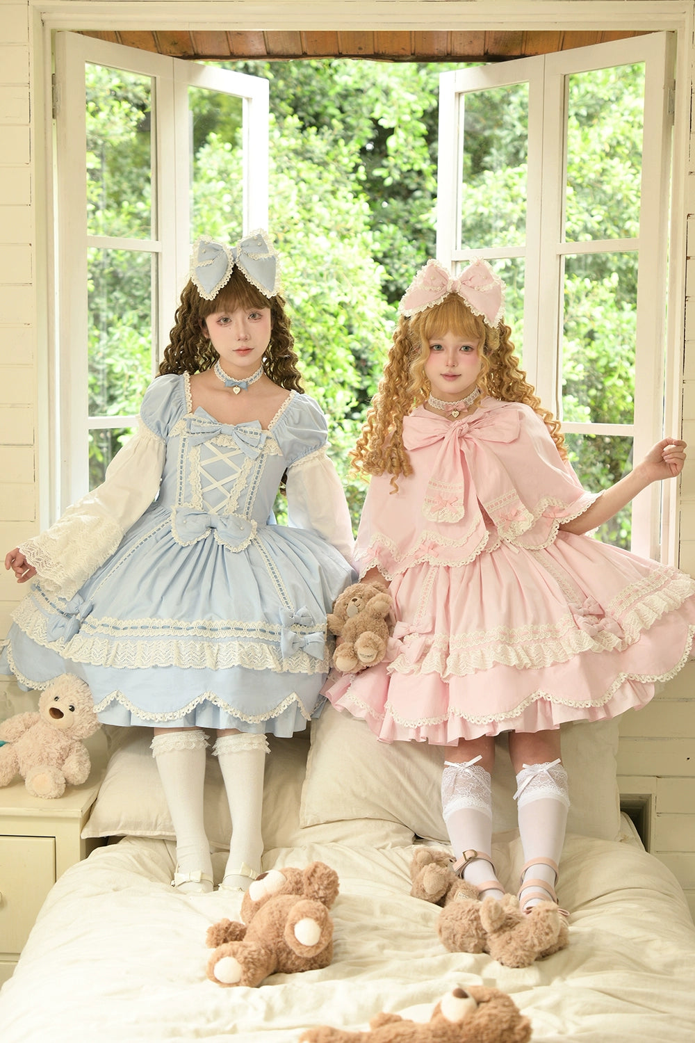 Miss Point - Vintage Petal Rabbit - Old School Lolita OP Cotton Dress With Petal-Shaped Hem 43135:768498