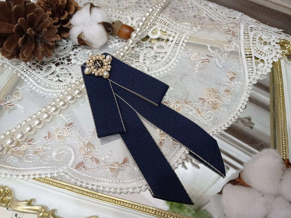Miss Point - Rose Doll - Elegant Lolita Brooch Lolita Lapel Pin Multicolors Navy Ribbon Brooch G