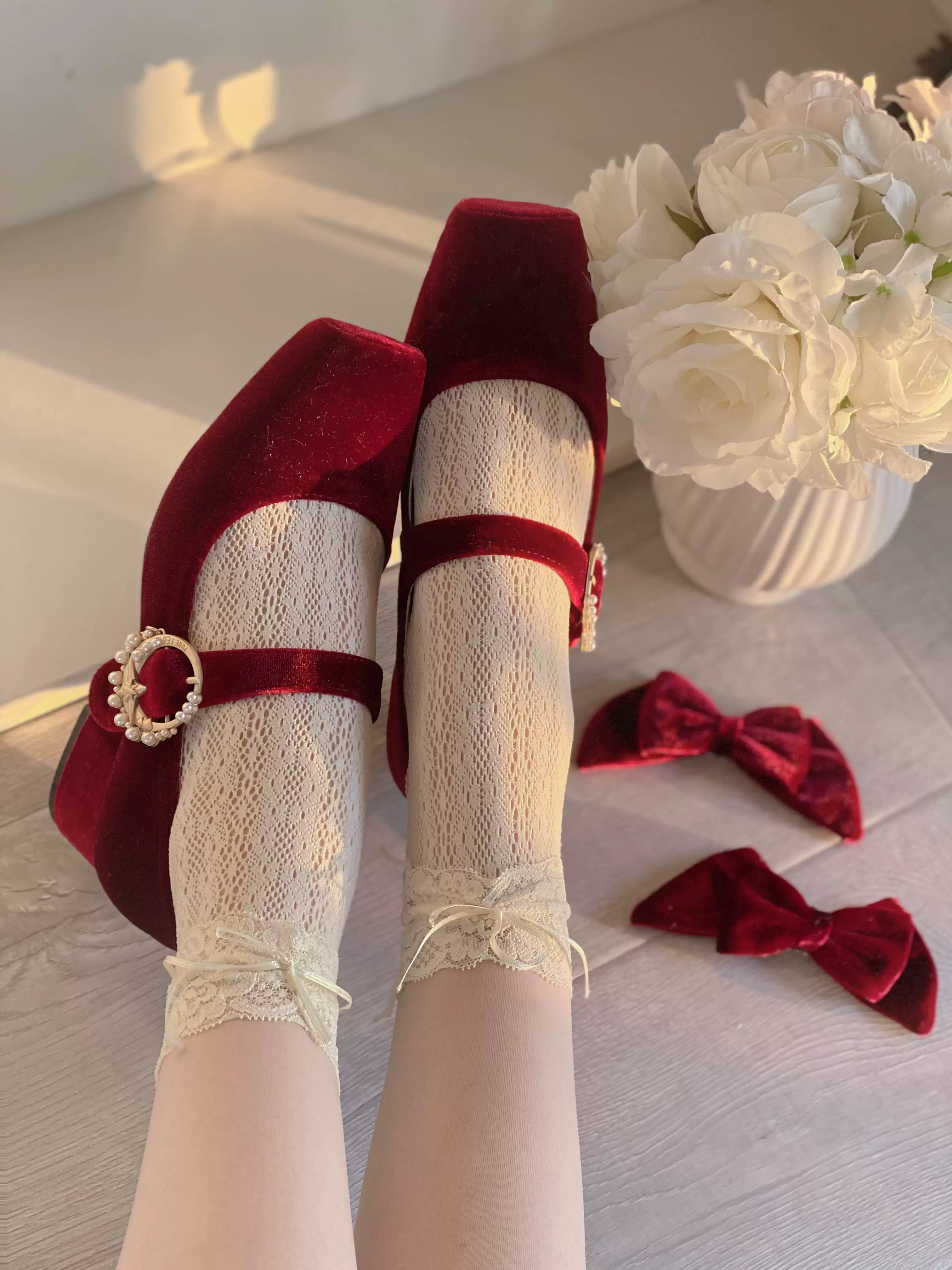 Pure tea for dream~Angel Velvet~Sweet Lolita Shoes Mid-heel Velvet Shoes 32816:394086