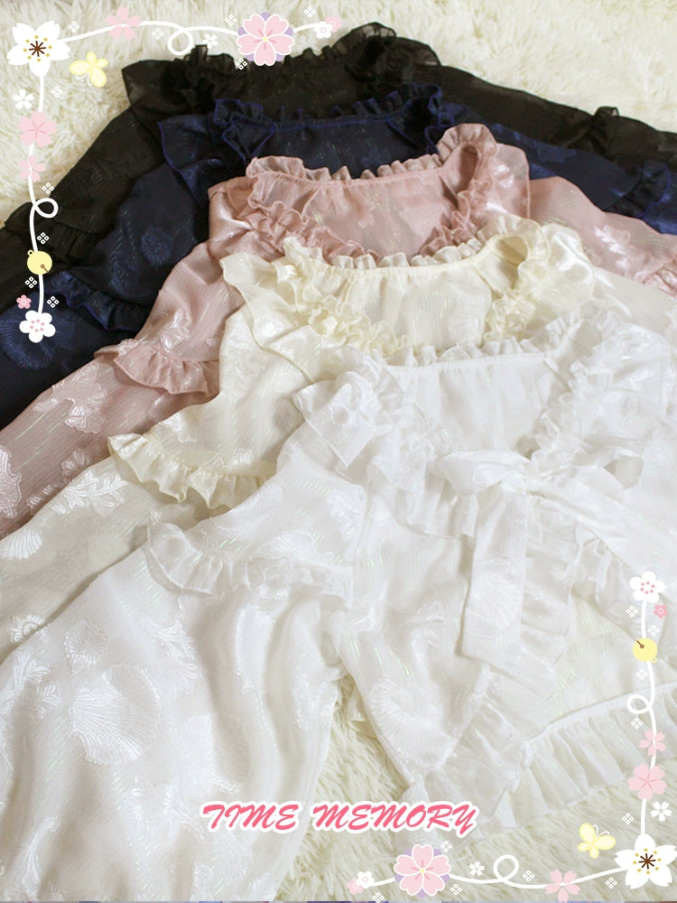Time Memory~Xianbei~Sweet Lolita Chiffon Lantern Sleeve Cardigan with Bow 34598:463112