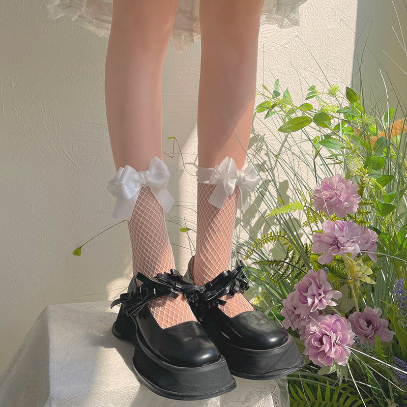 WAGUIR~Sweet Lolita Short Fishnet Socks Multicolor white free size 