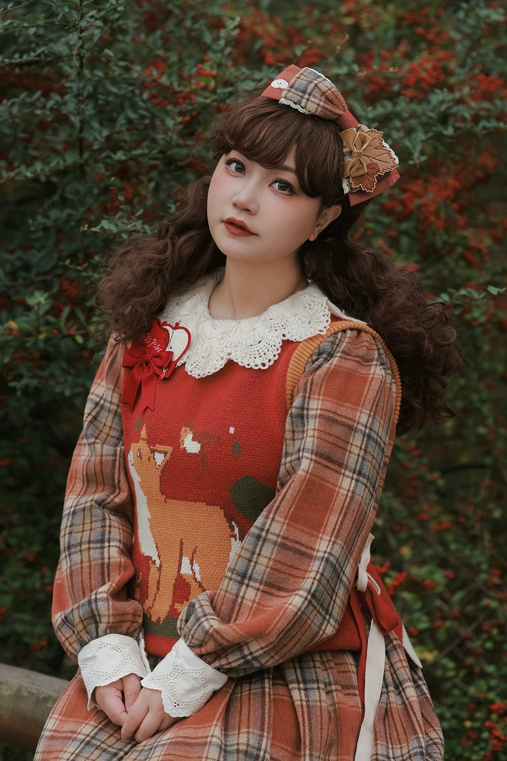 (BFM)Miss Point~Fat Fox in the Forest~Customized Lolita OP Dress Plaid Loose Daily Dress 37590:562862