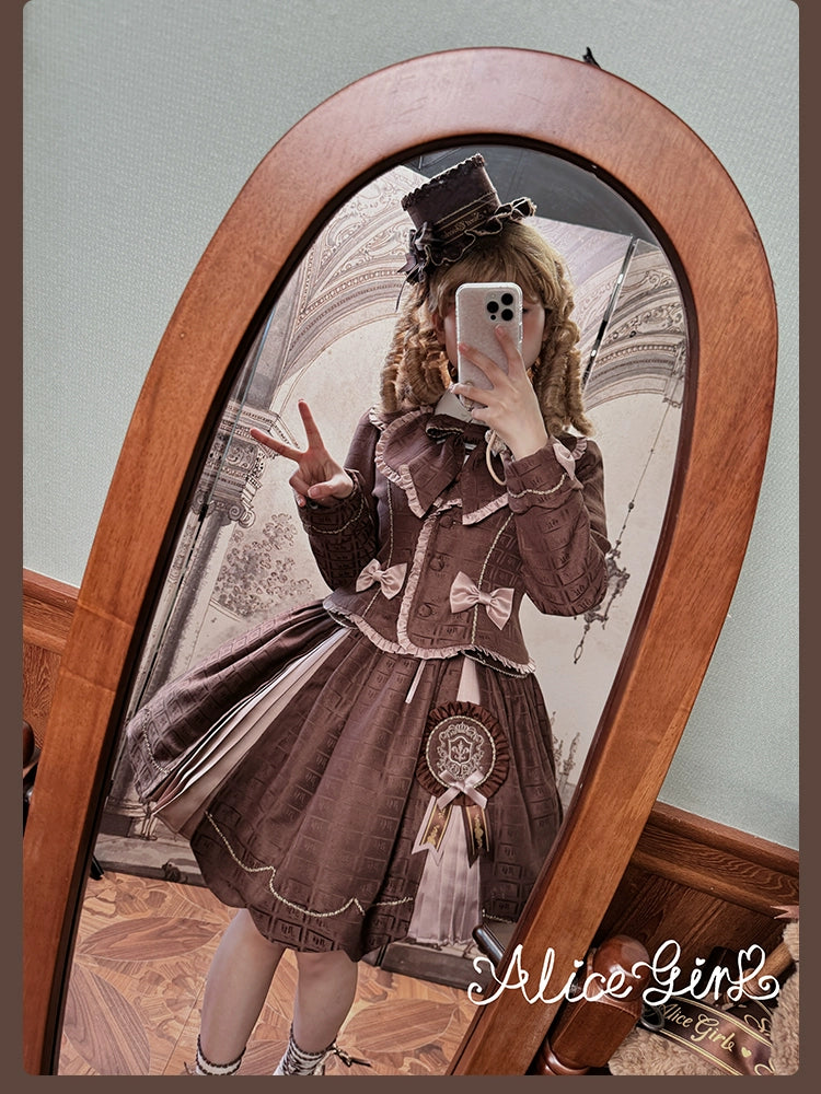 Alice Girl - Bear Chocolate Slab - Classic Lolita Slim Fit Jacket Coat, Lapel Collar 44310:803966
