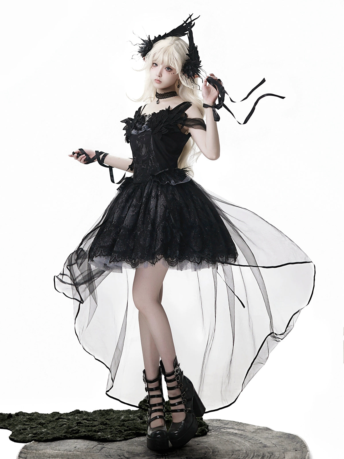 Your Princess - Star Swan Dream - Black Gothic Lolita JSK Dress, Swan Embroidery 43363:798604