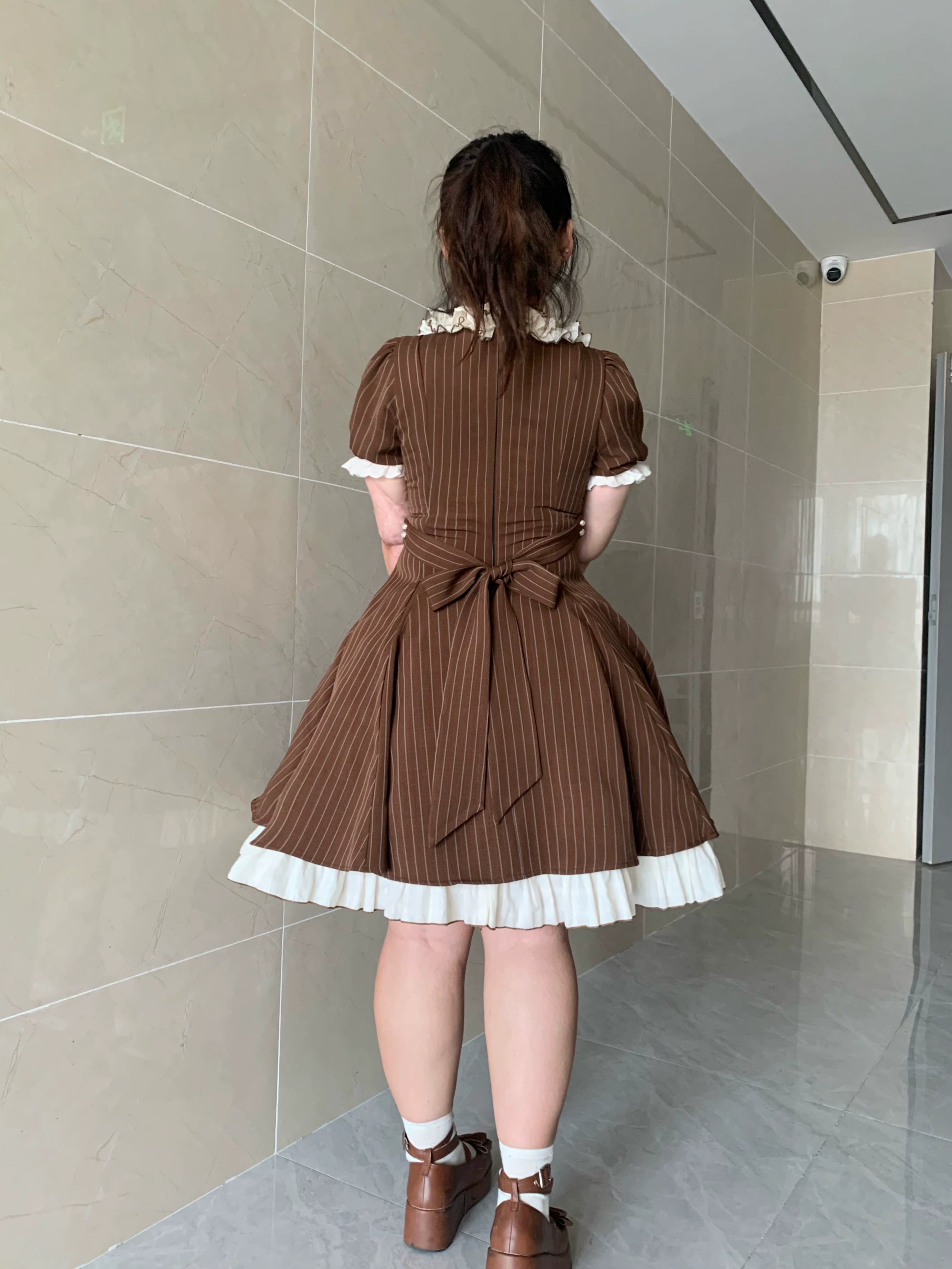 Chubby Cat Diary - Afternoon Tea - Striped Sweet Lolita OP, Petal-Ruffled Apron 44318:804528