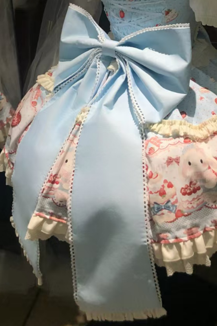 Sweet Dreamland - Bunny Party - Printed Sweet Lolita JSK, Bow Trailing Blue Trailing Only S