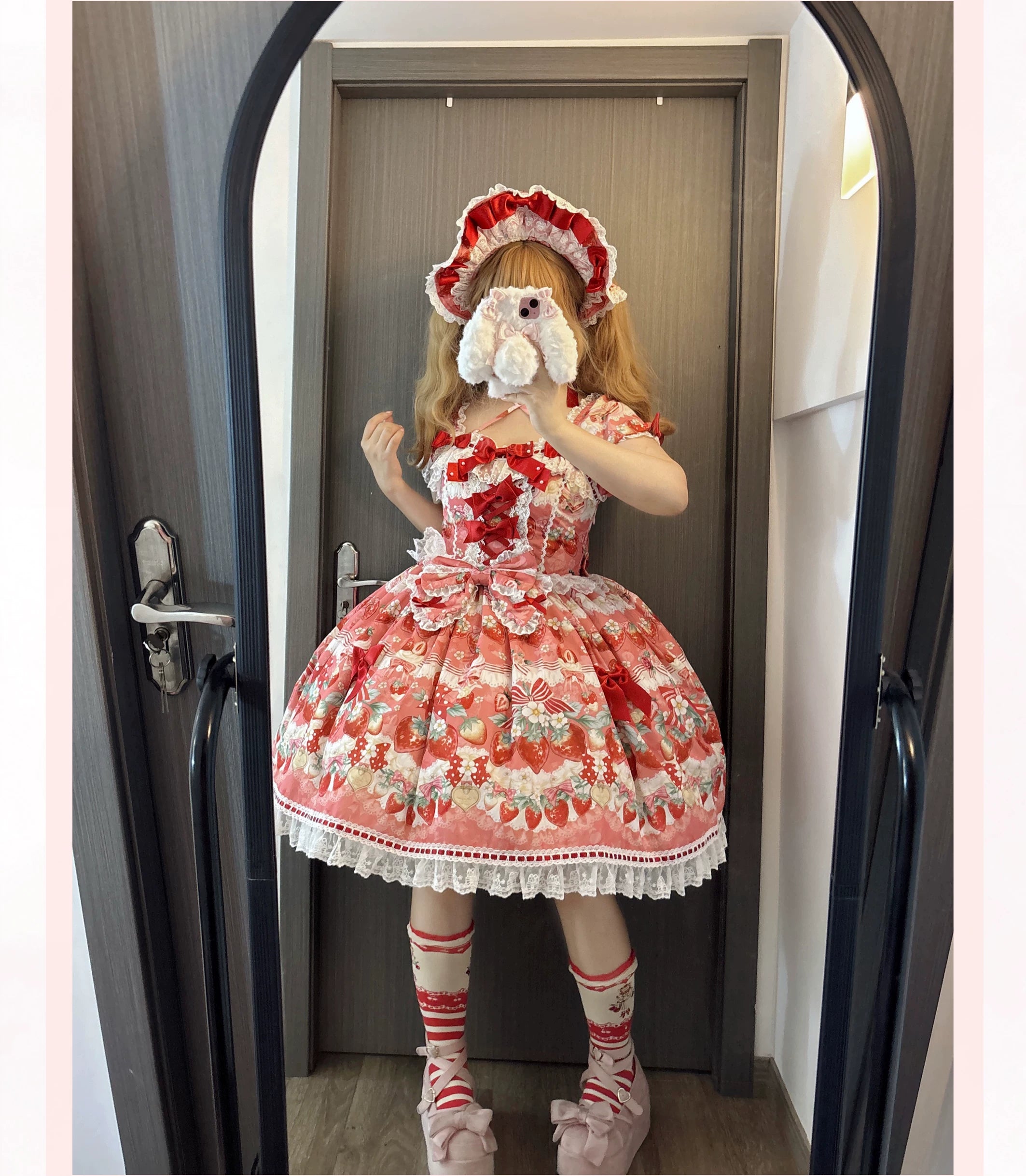 Strawberry Cream Bouquet - Printed Sweet Lolita OP Dress, Halter Neckline