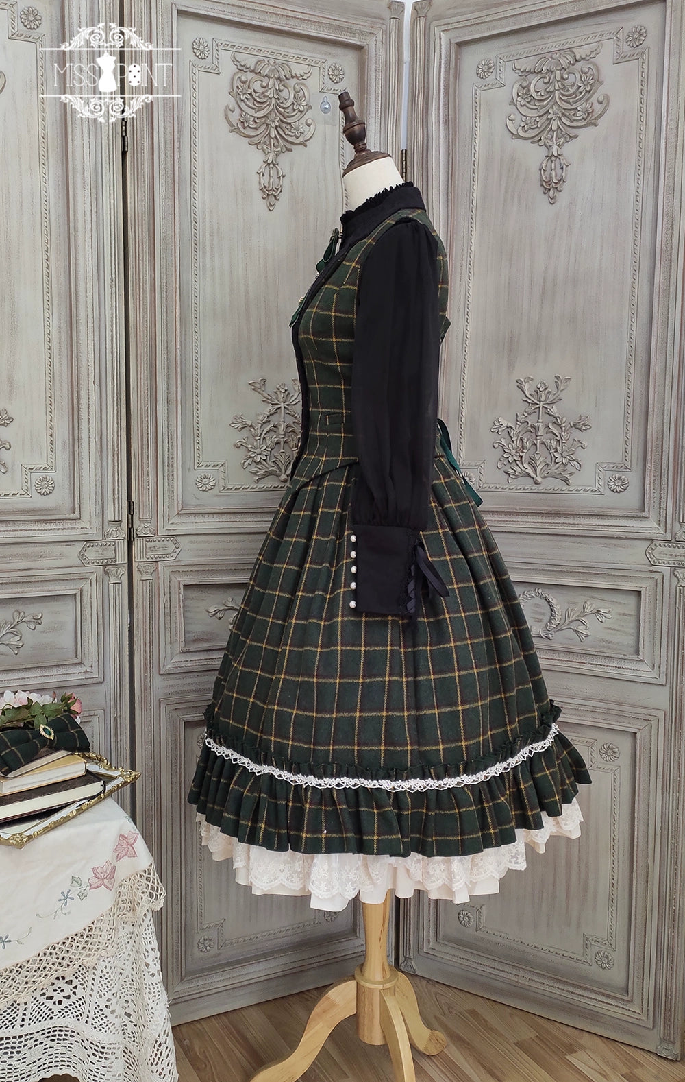(BFM)Miss Point~Rose~Elegant Lolita Fishbone Grid Skirt Customized 32512:384964