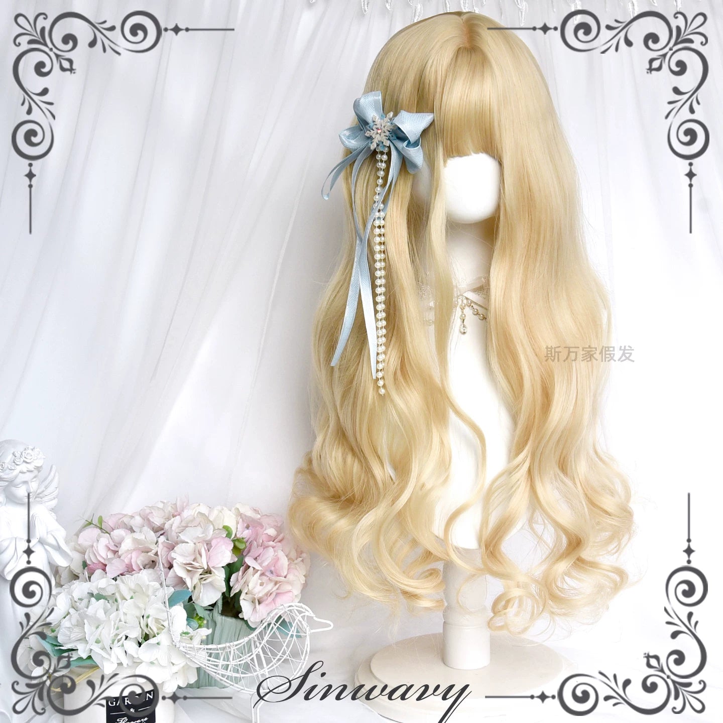 Light Blone Wavy Lolita Wig, Straight Bang 44390:806370
