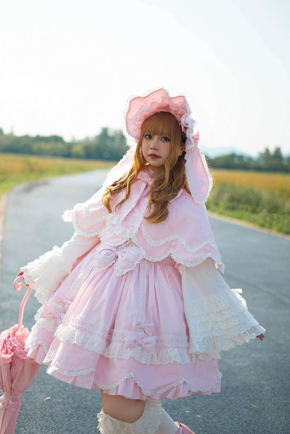 Vintage Petal Rabbit - Pure Cotton Kawaii Lolita Cape With Rabbit Ear Hood 43138:767084