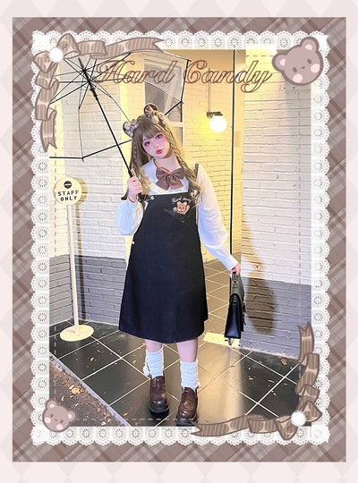Yingtang~Plus Size Lolita Dress Denim Skirt Suit XL black suspender skirt 