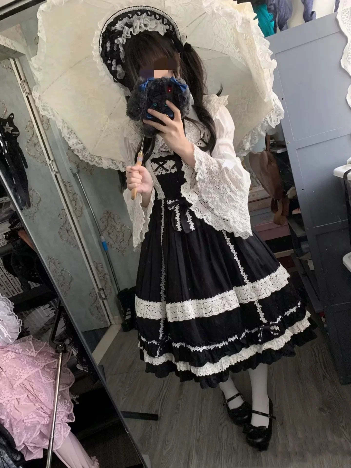 First Generation Doll - Black Old School Lolita Halter JSK Dress with Lace