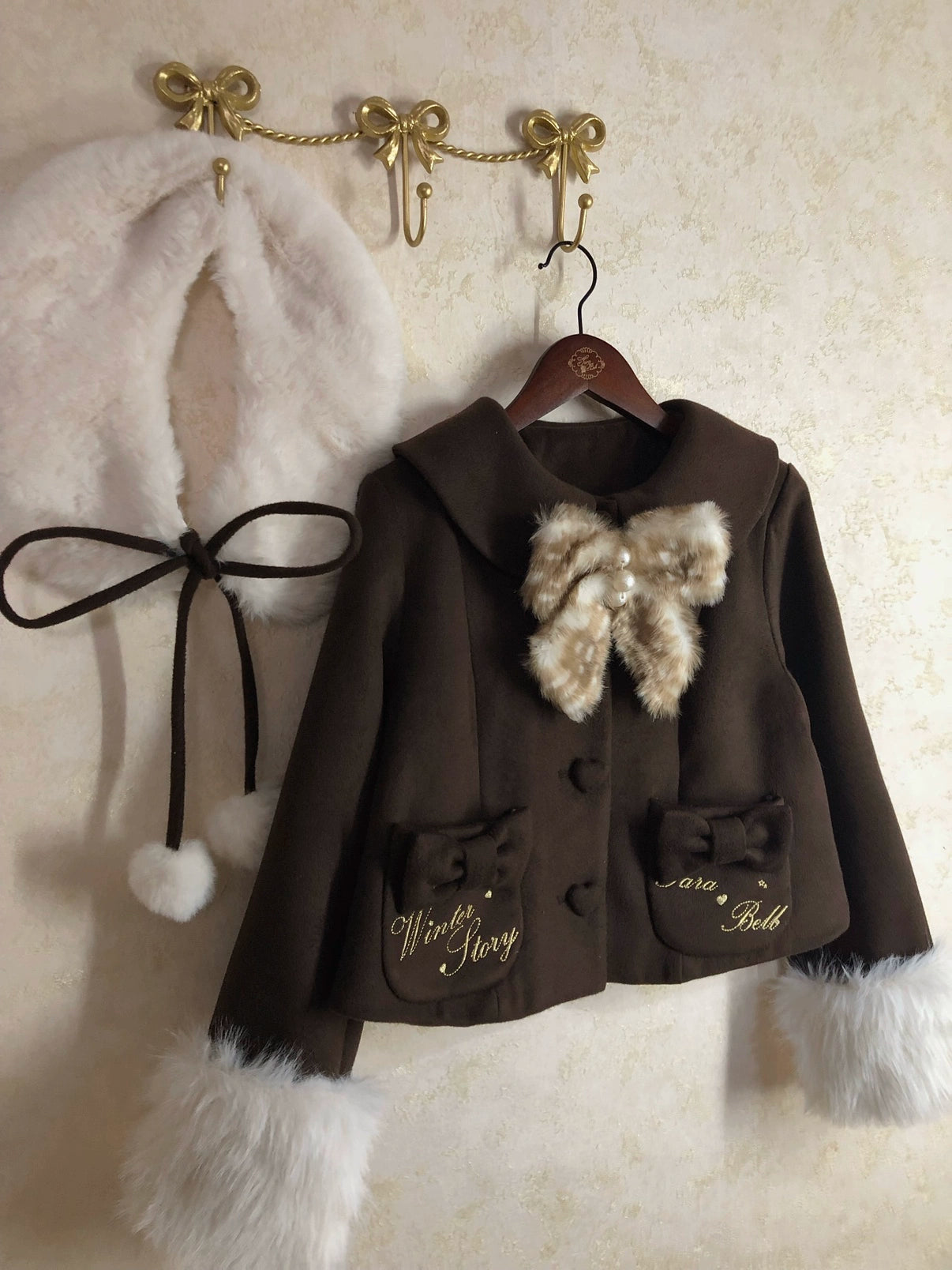 Sara Bell - Winter Story - Winter Kawaii Lolita Short Coat, Detachable Fur Collar (L M S) 44068:794415