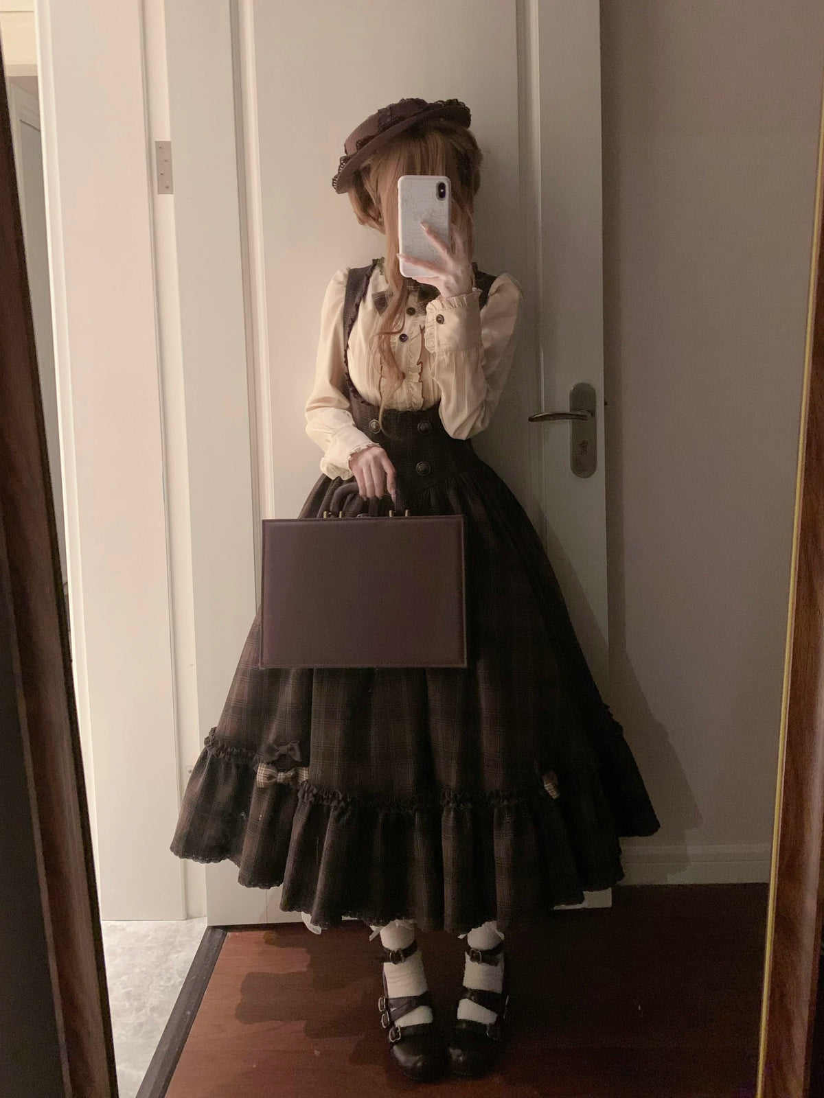 Sandwich Chocolate - Winter Classic Lolita Plaid Bust-supporting JSK & Coat Set 45903:867155