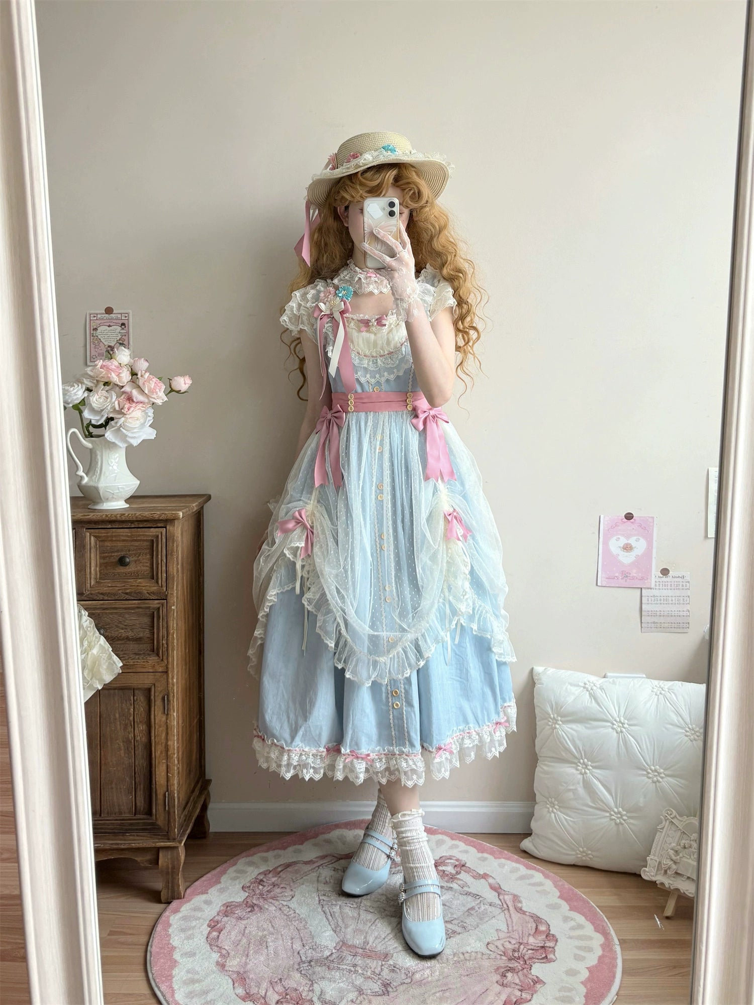 Uncle's Workshop - Fluttering Cherry Spring Strings - Cotton Sweet Lolita JSK Dress 42196:776704