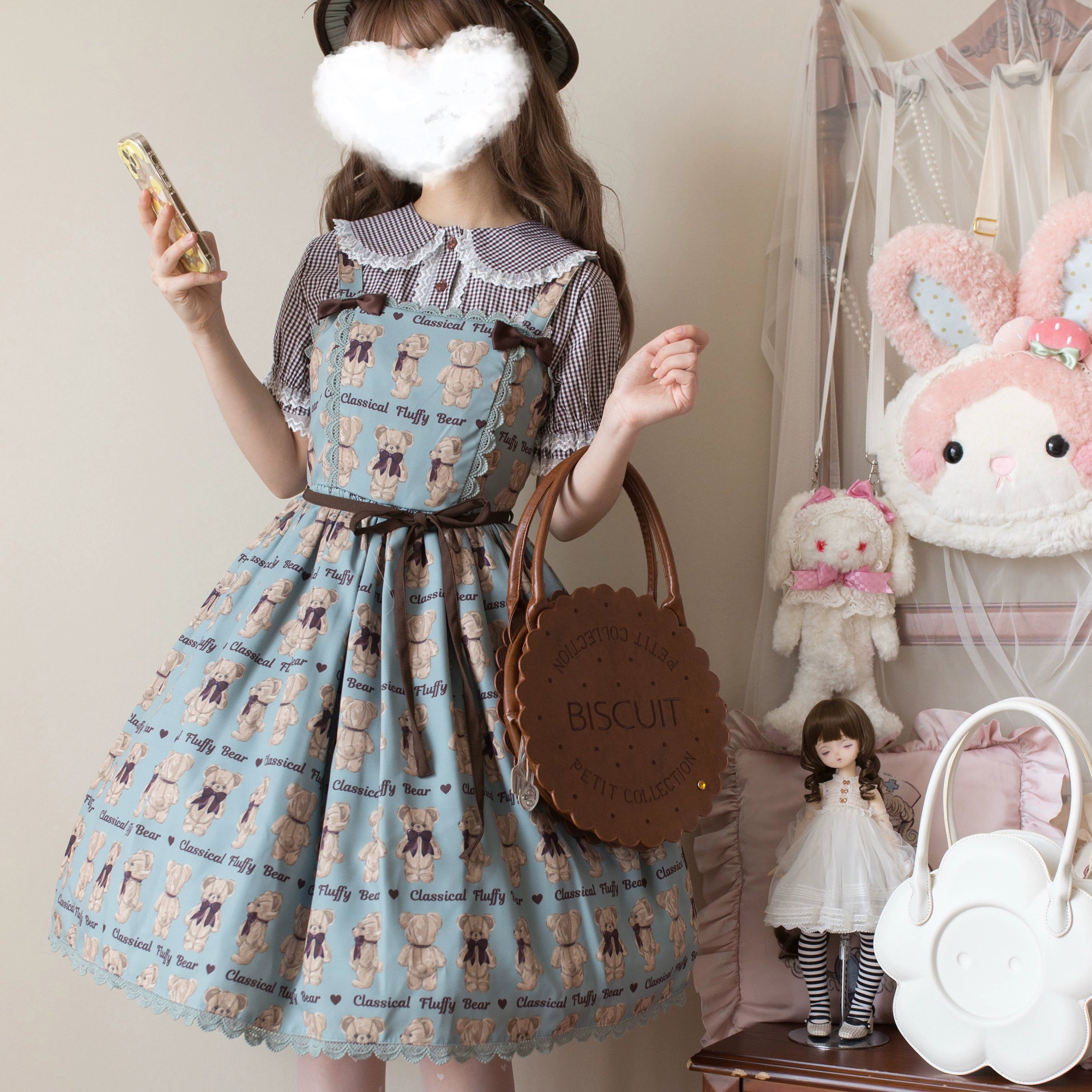 Kawaii Lolita Plaid Blouse With Cat Ear Peter Pan Collar