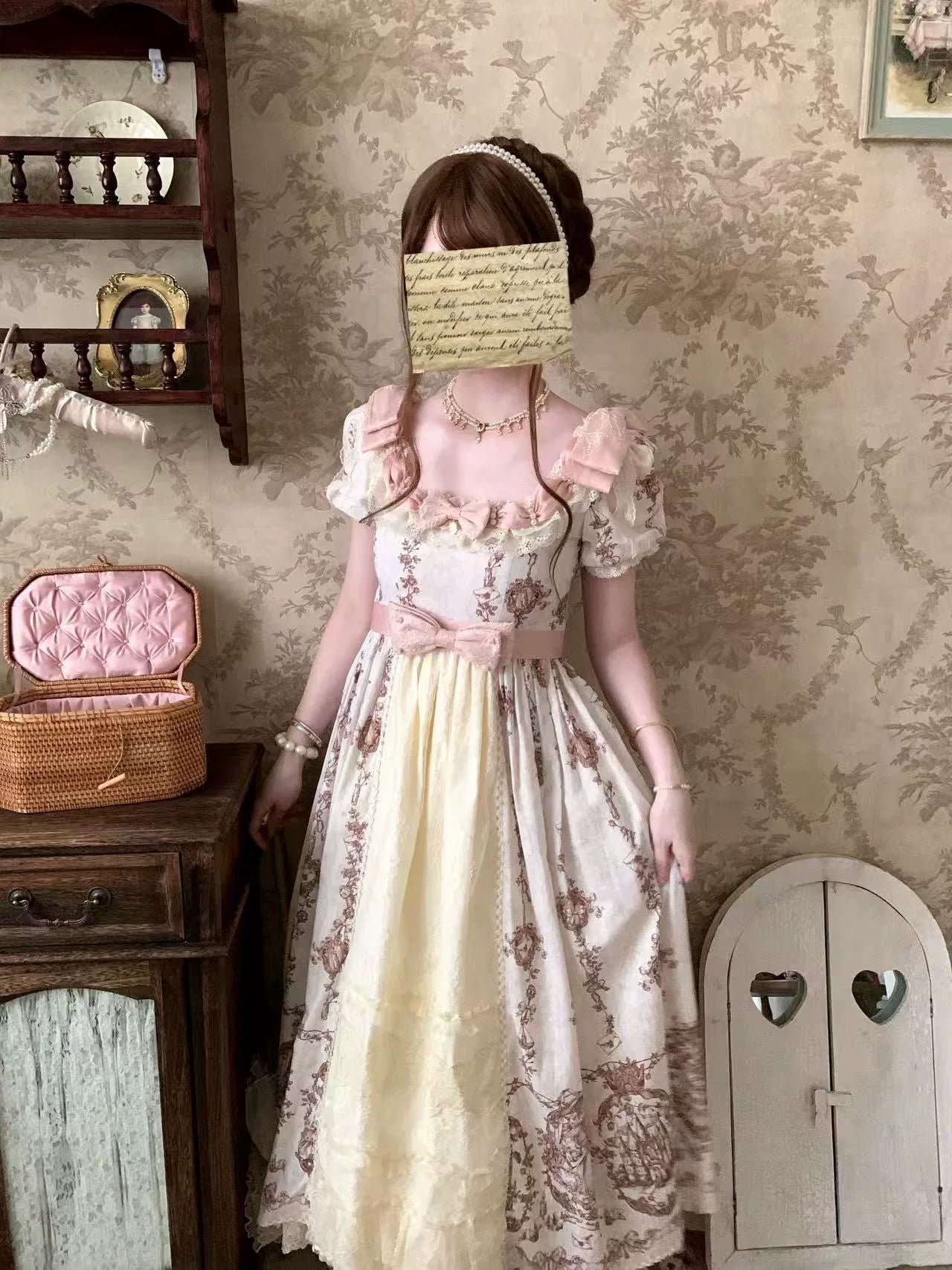 Sleeping Beauty - Doll-like Lolita Printed JSK Dress, Cotton Lining Vest Set 45691:860254