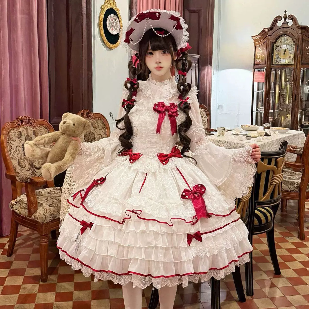 Star Porcelain Doll - Sweet Lolita JSK Dress Set, Tiered Ruffle Hem 46093:874749