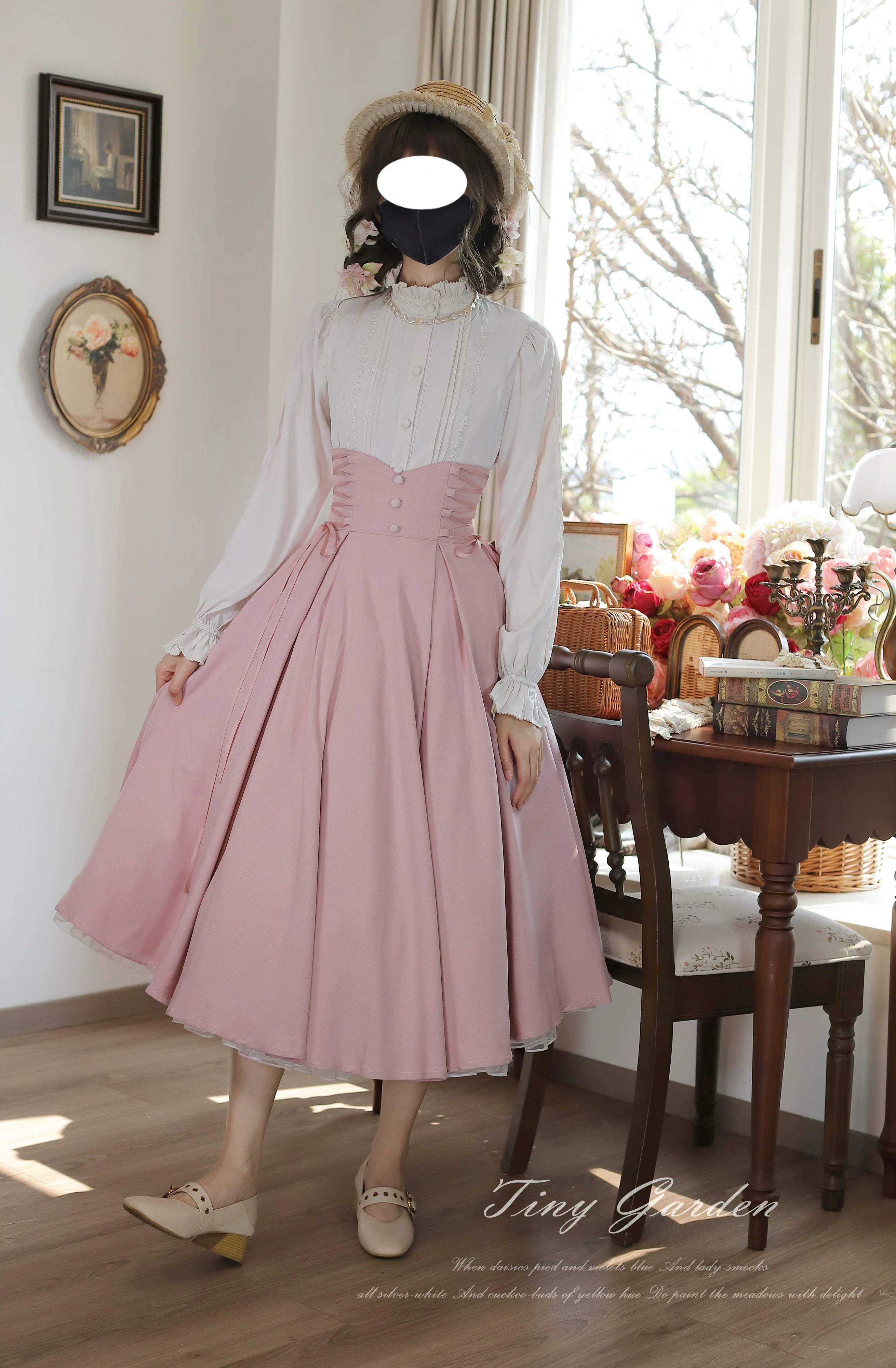 Morning Mist and Letter - Classic Lolita A-Line Skirt, High-Waist Fit Pink SK Only S