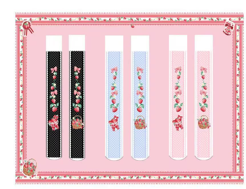 Infanta - Strawberry Culinary Maiden - Sweet Lolita JSK Dress With Strawberry Floral Print Black Velvet Socks Only (55 cm / free size / choose M) S