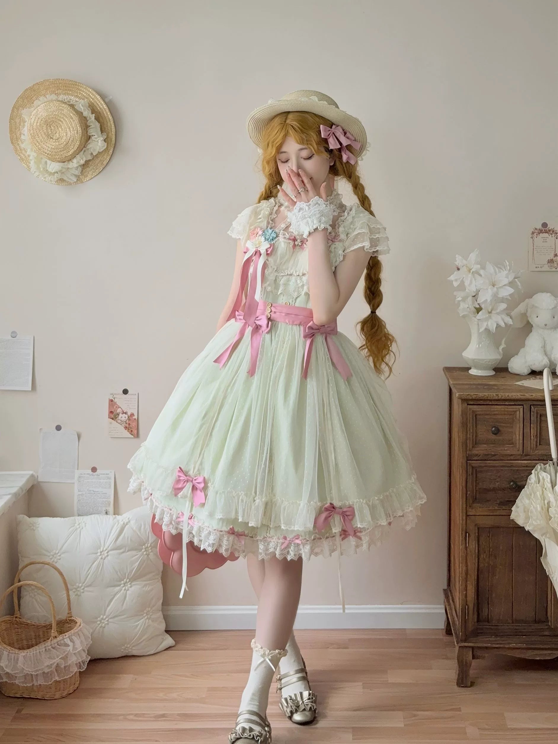 Uncle's Workshop - Fluttering Cherry Spring Strings - Cotton Sweet Lolita JSK Dress 42196:776677