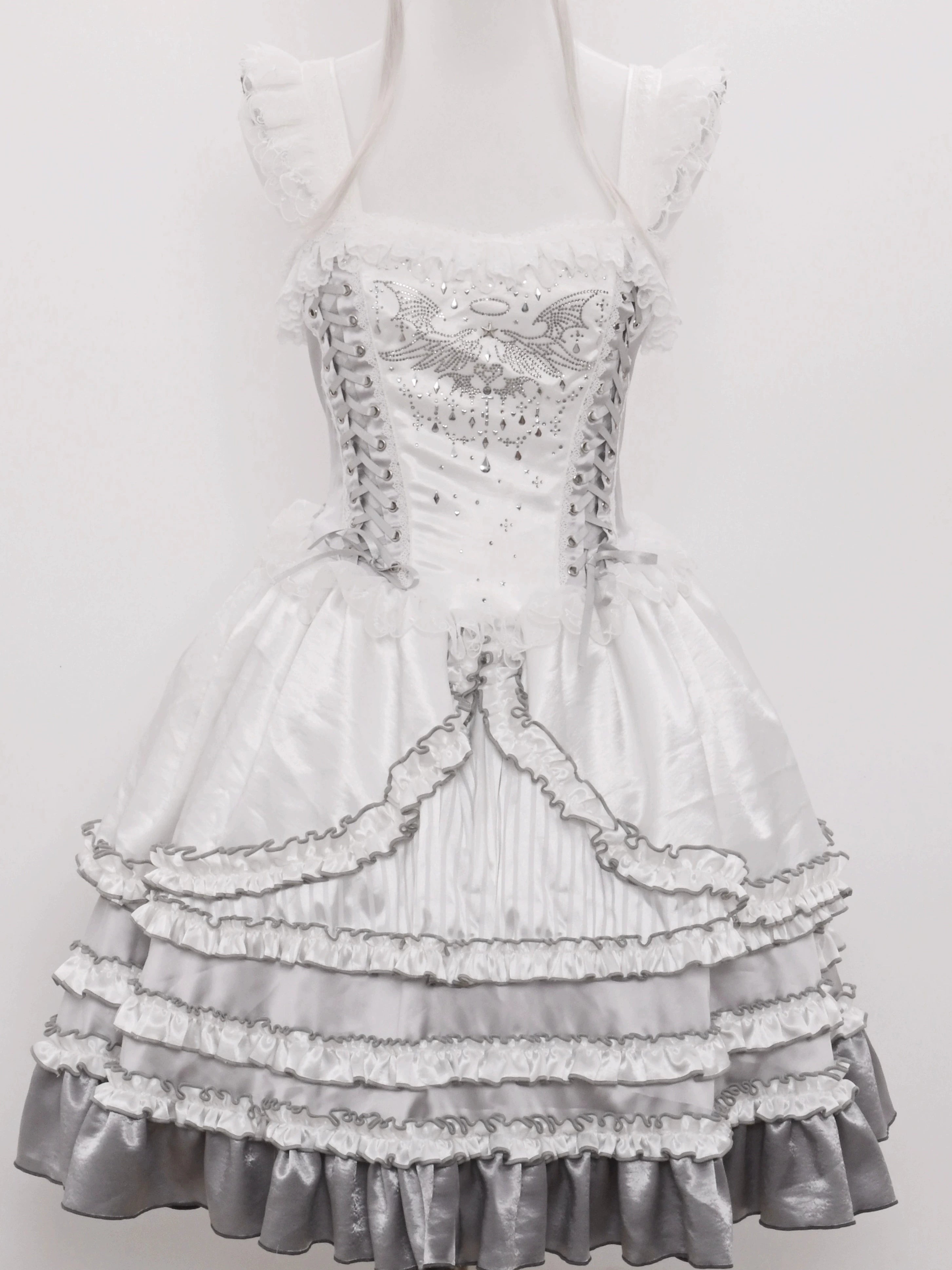 LustrE - Metallic Angel - Silver-white Punk Lolita JSK, Wing and Rhinestone Details 44276:801900