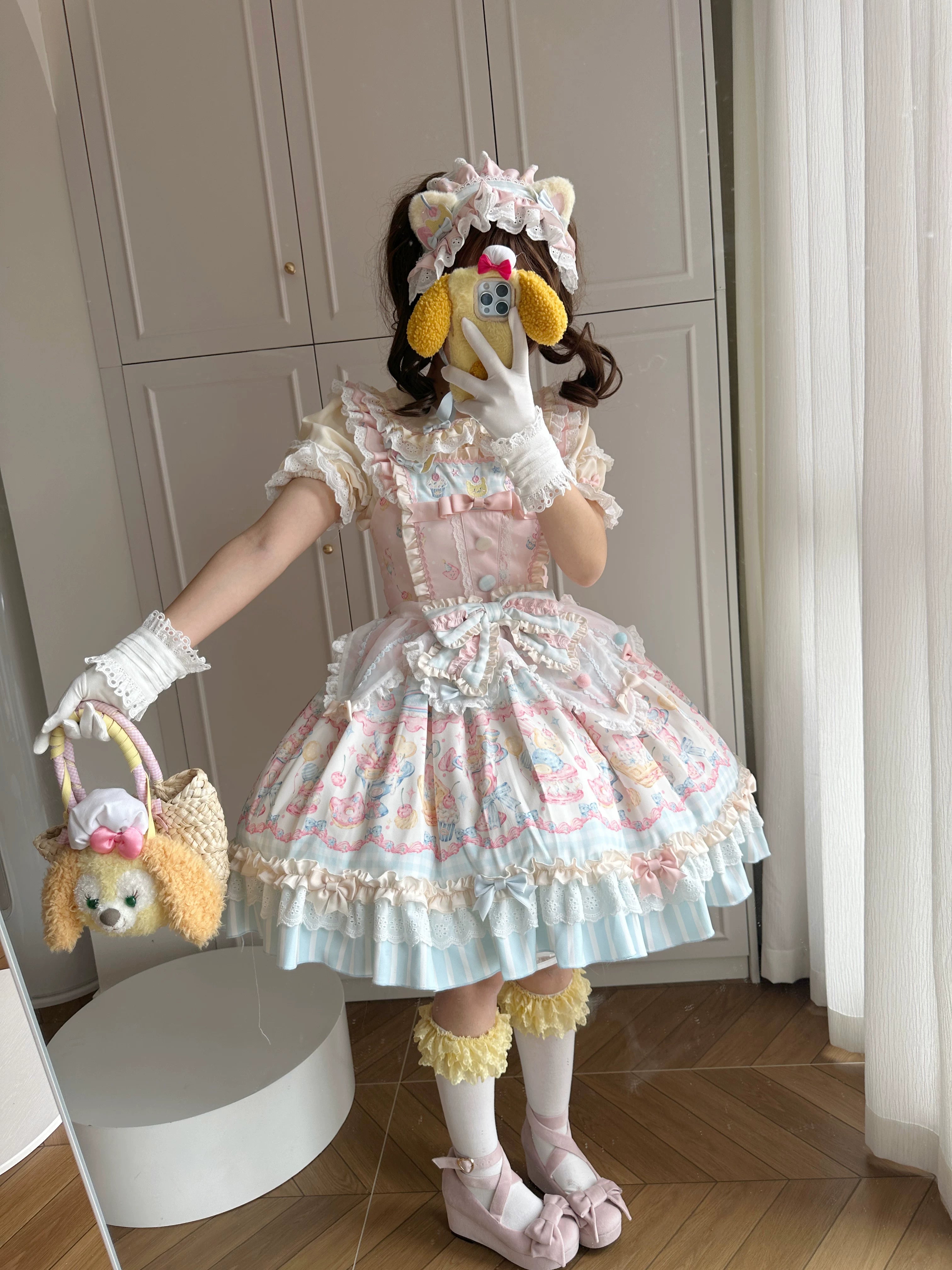 Sweet Cat Fruit Candy - Sweet Lolita Dessert Printed JSK Dress, Bows & Ruffles